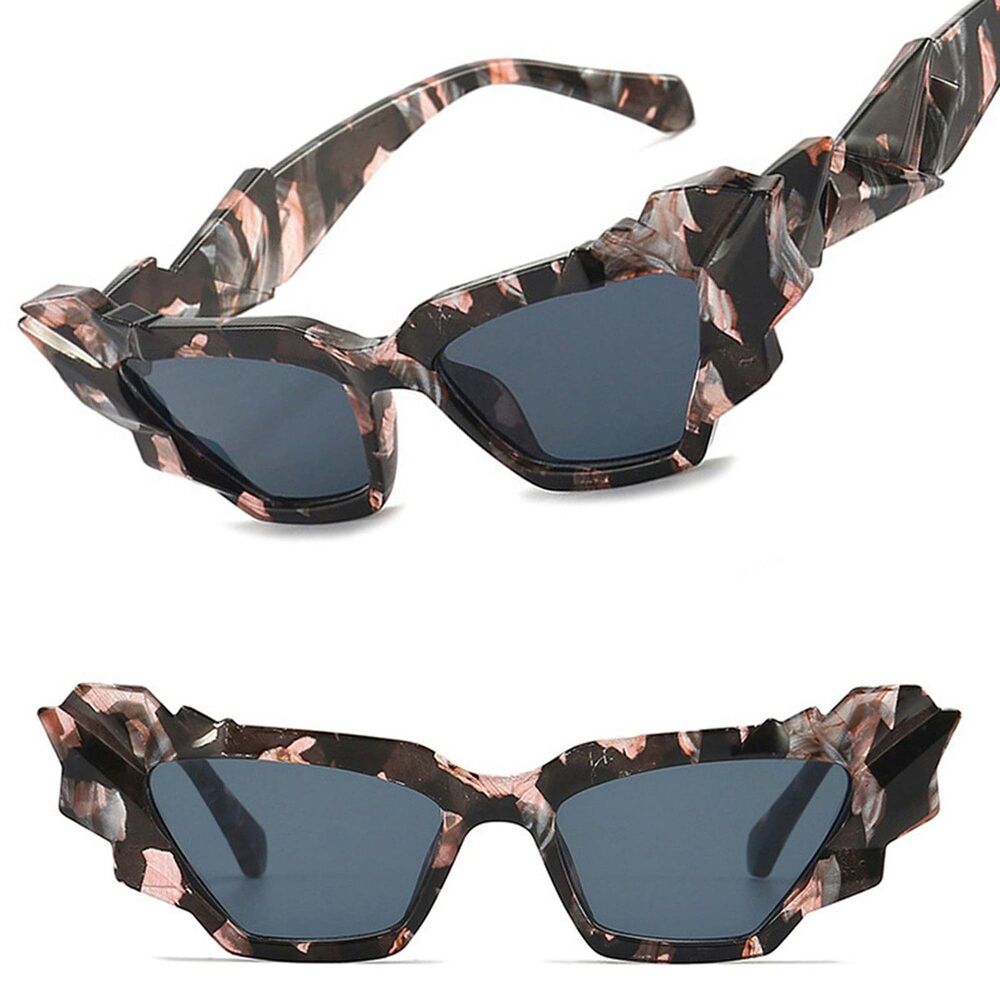 Unique Luxury Classy Women Geometric Irregular Cat Eye Fashion Black Sunglasses